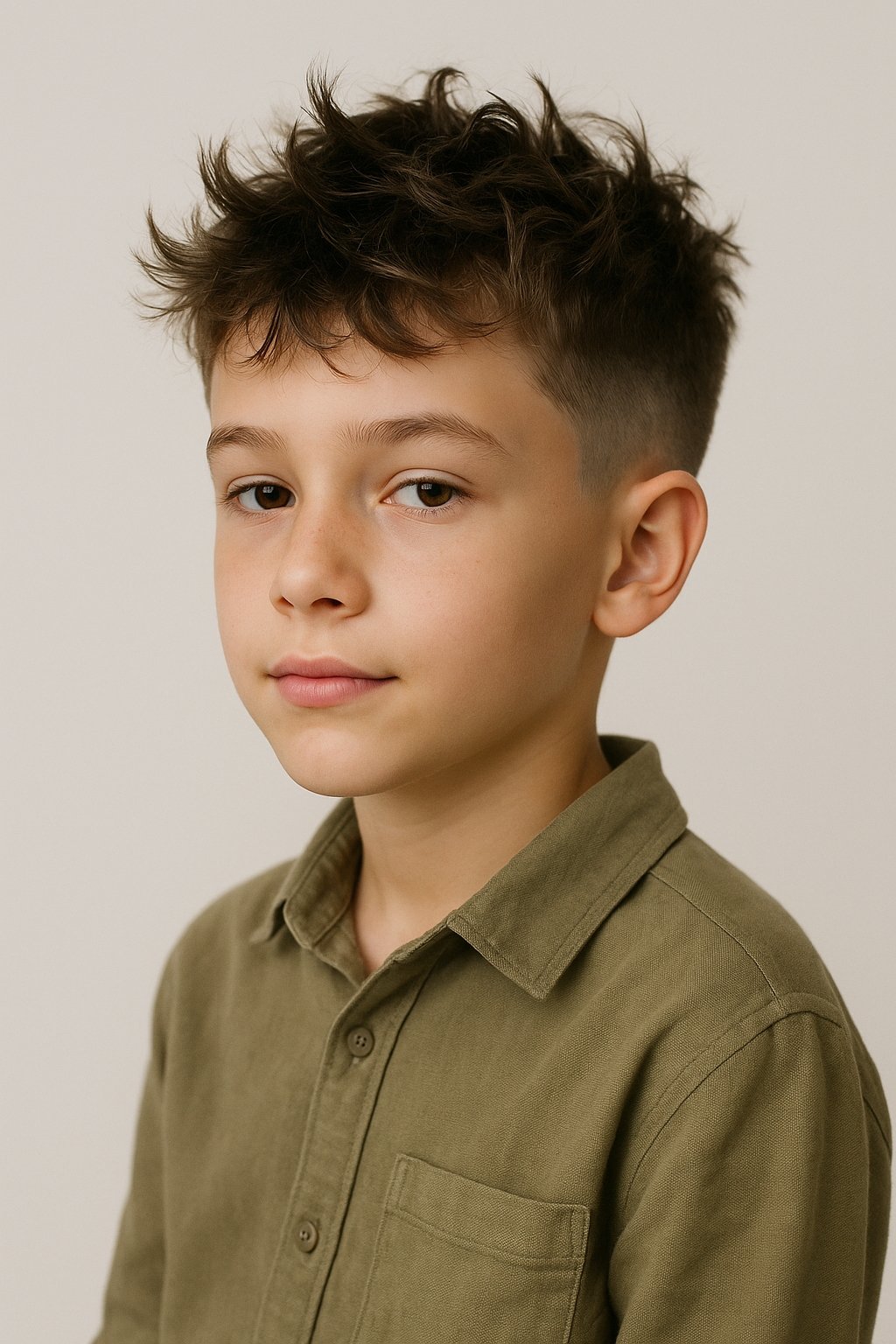boys fade haircut with tousled messy hair