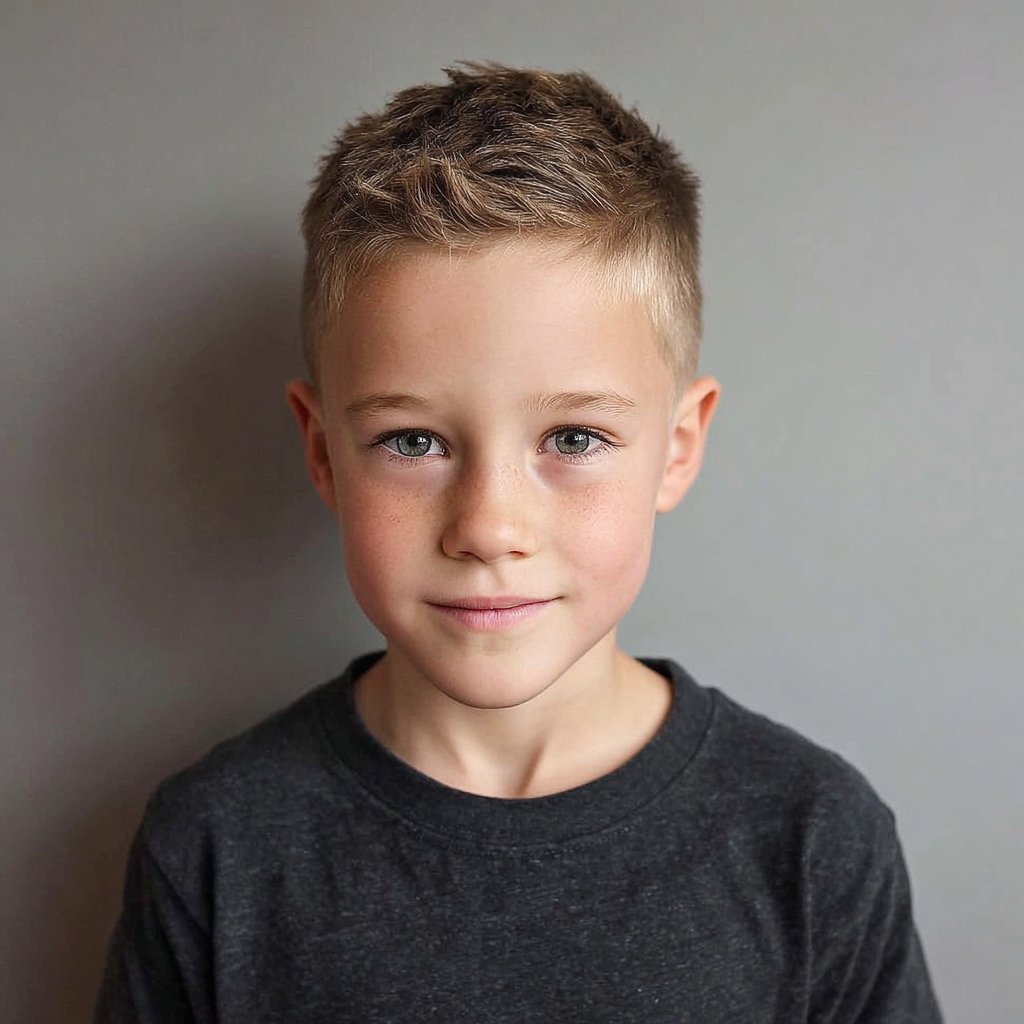 a boy with short messy hair