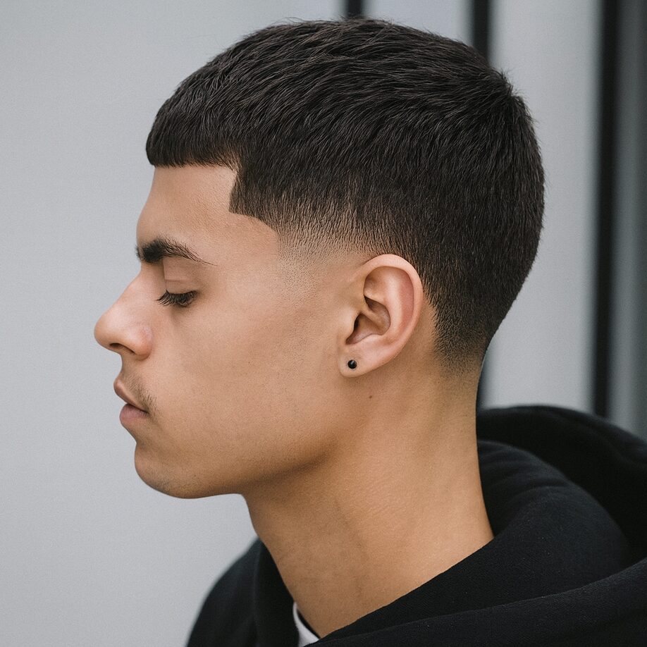 caesar cut with low taper fade