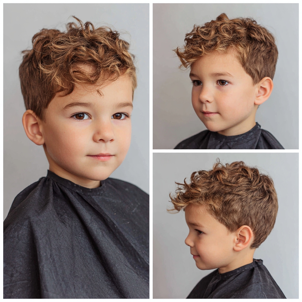 a boy with curly crop