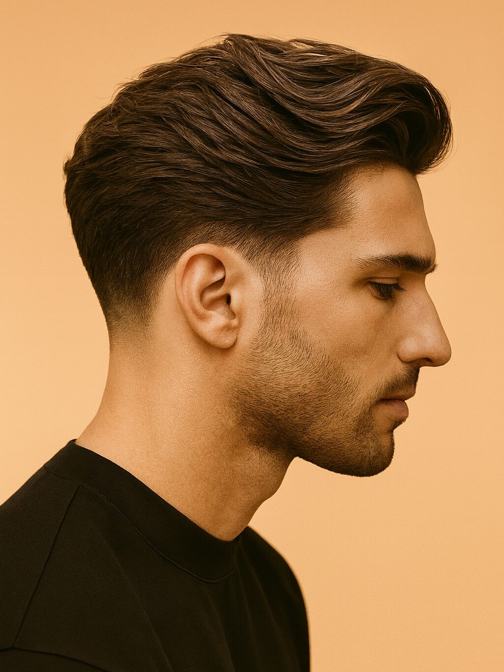 side part low taper haircut