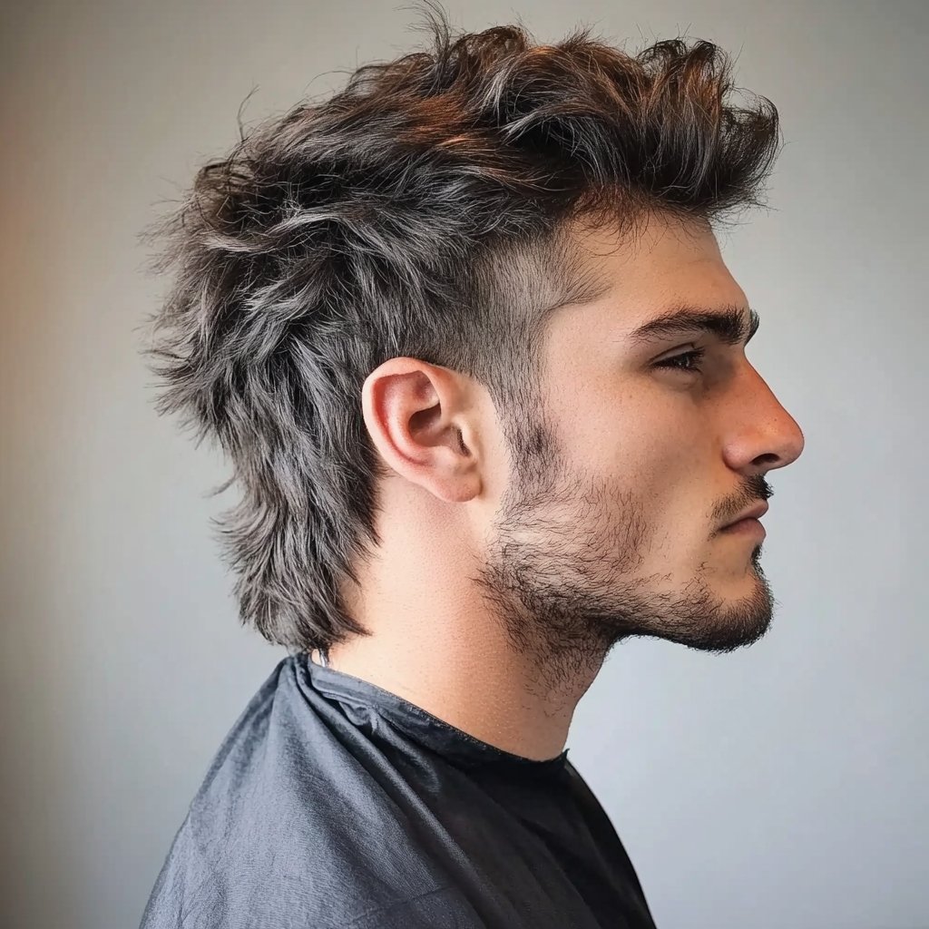 a trendy guy with a mullet hairstyle