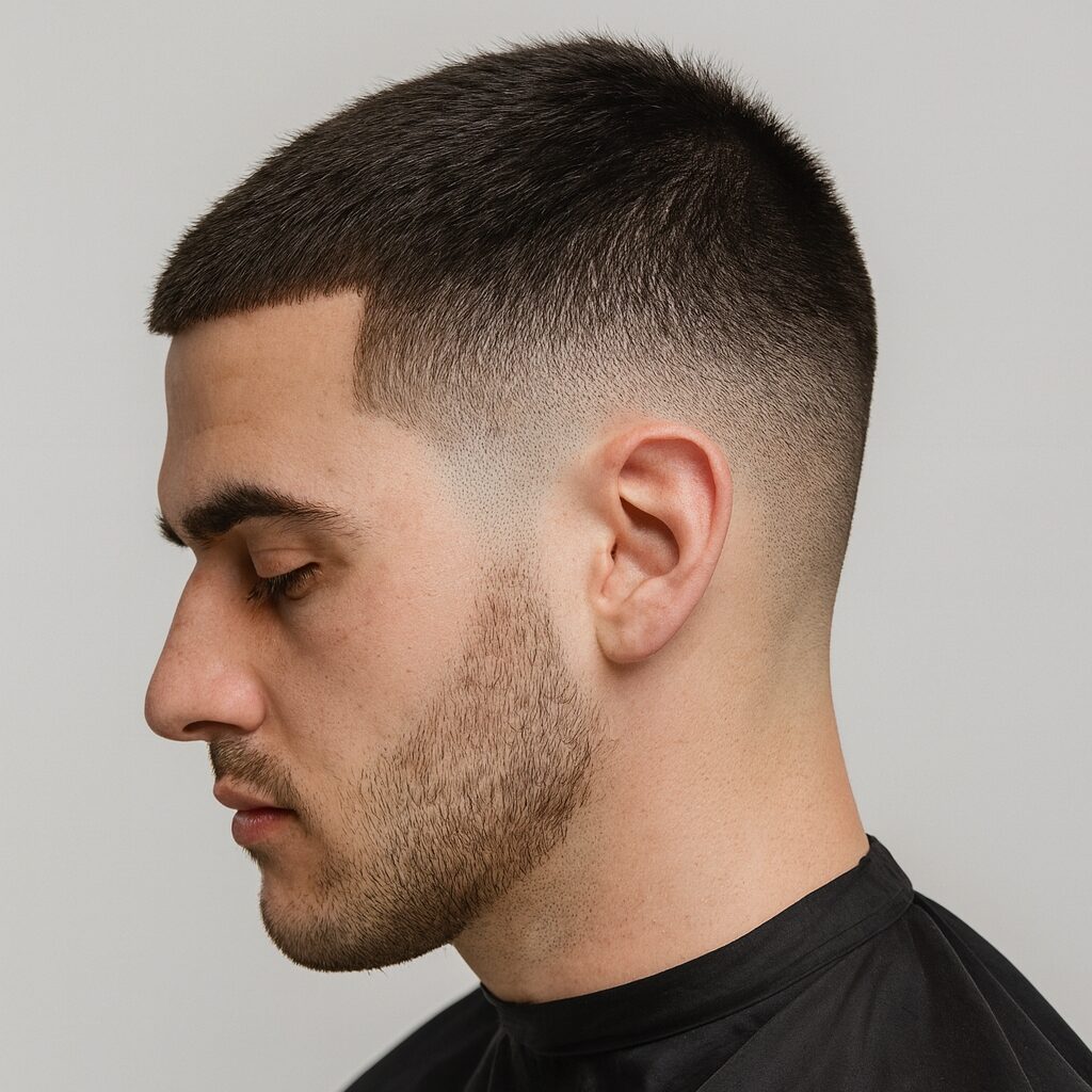 a guy with a mid fade caesar cut