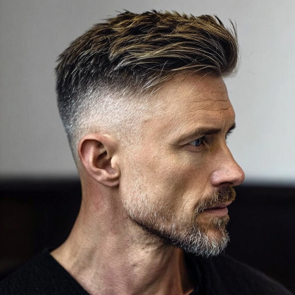 brushed back haircut