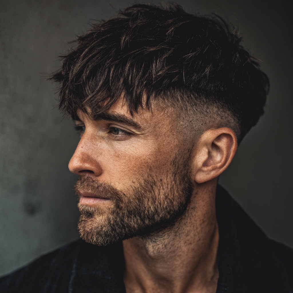 mid fade with long fringe