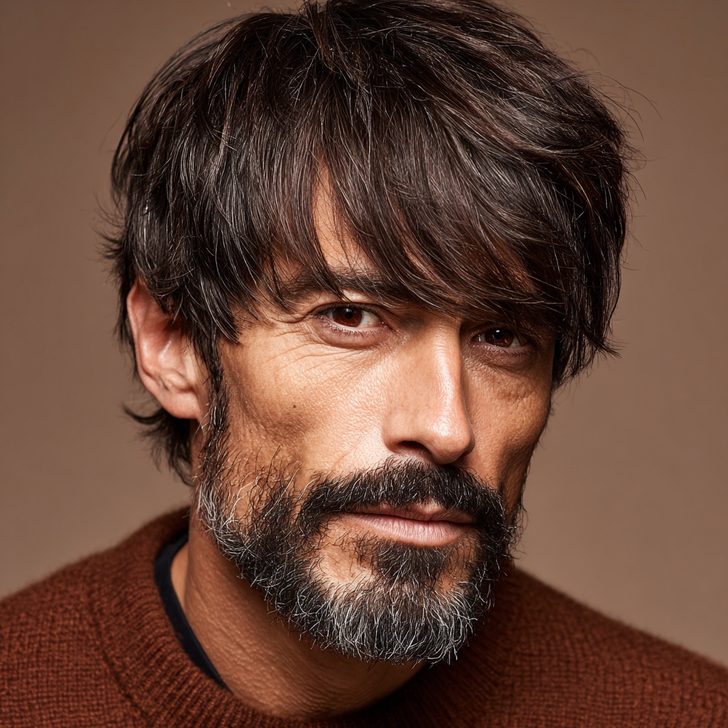 Mature man over 40 with a modern side-swept fringe haircut