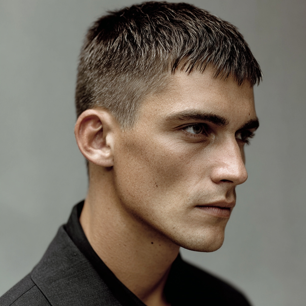 male with a classic caesar haircut