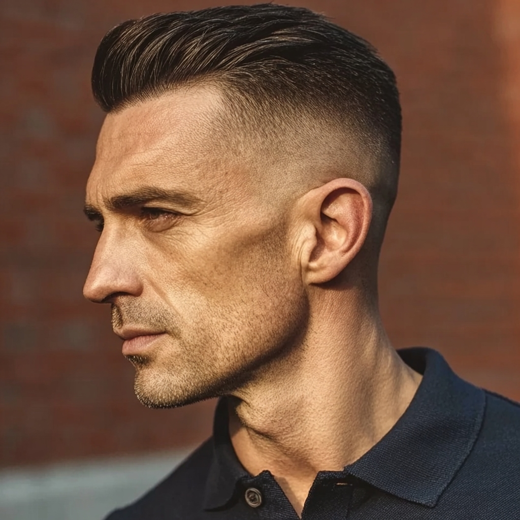 trendy swept back haircut