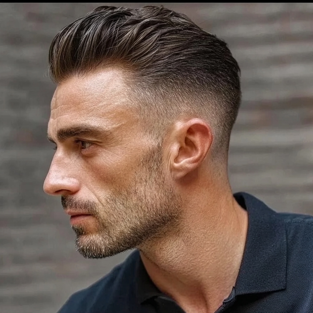 textured swept back hair