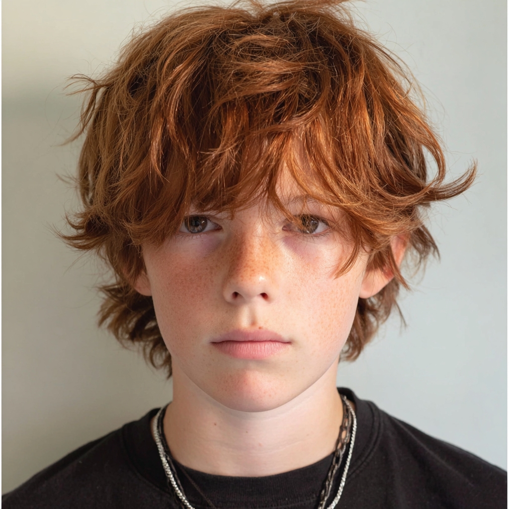 shaggy long hair teenager