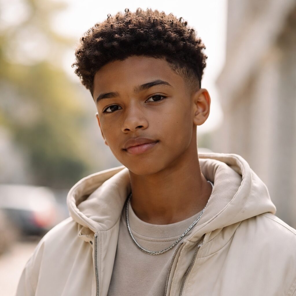 hairstyles for male teenagers: curly top with low fade haircut