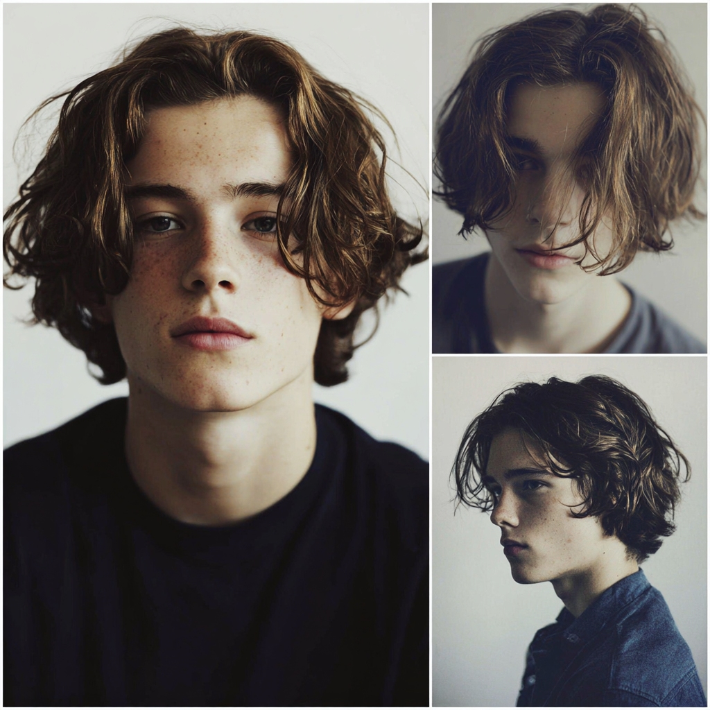 images of popular male teenage hairstyles: long hair middle part