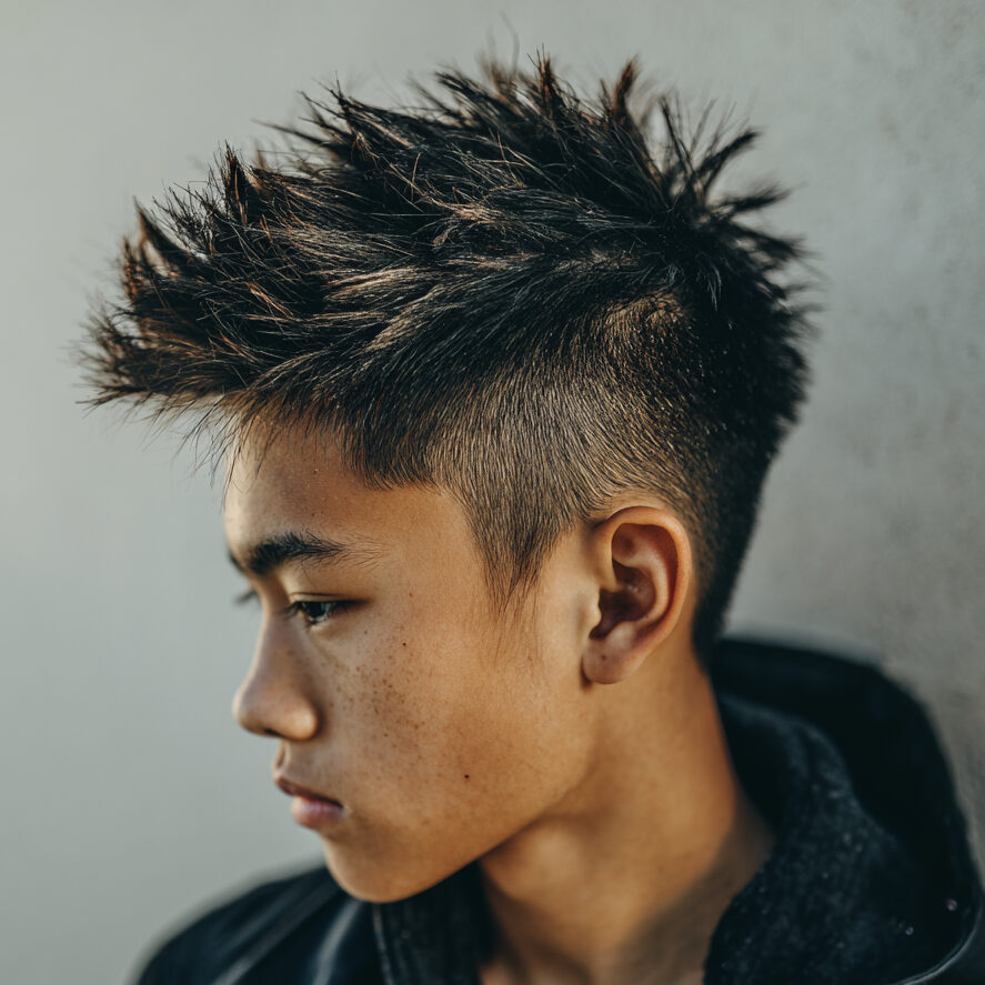 Hair for teenagers: a boy with a faux hawk with taper haircut