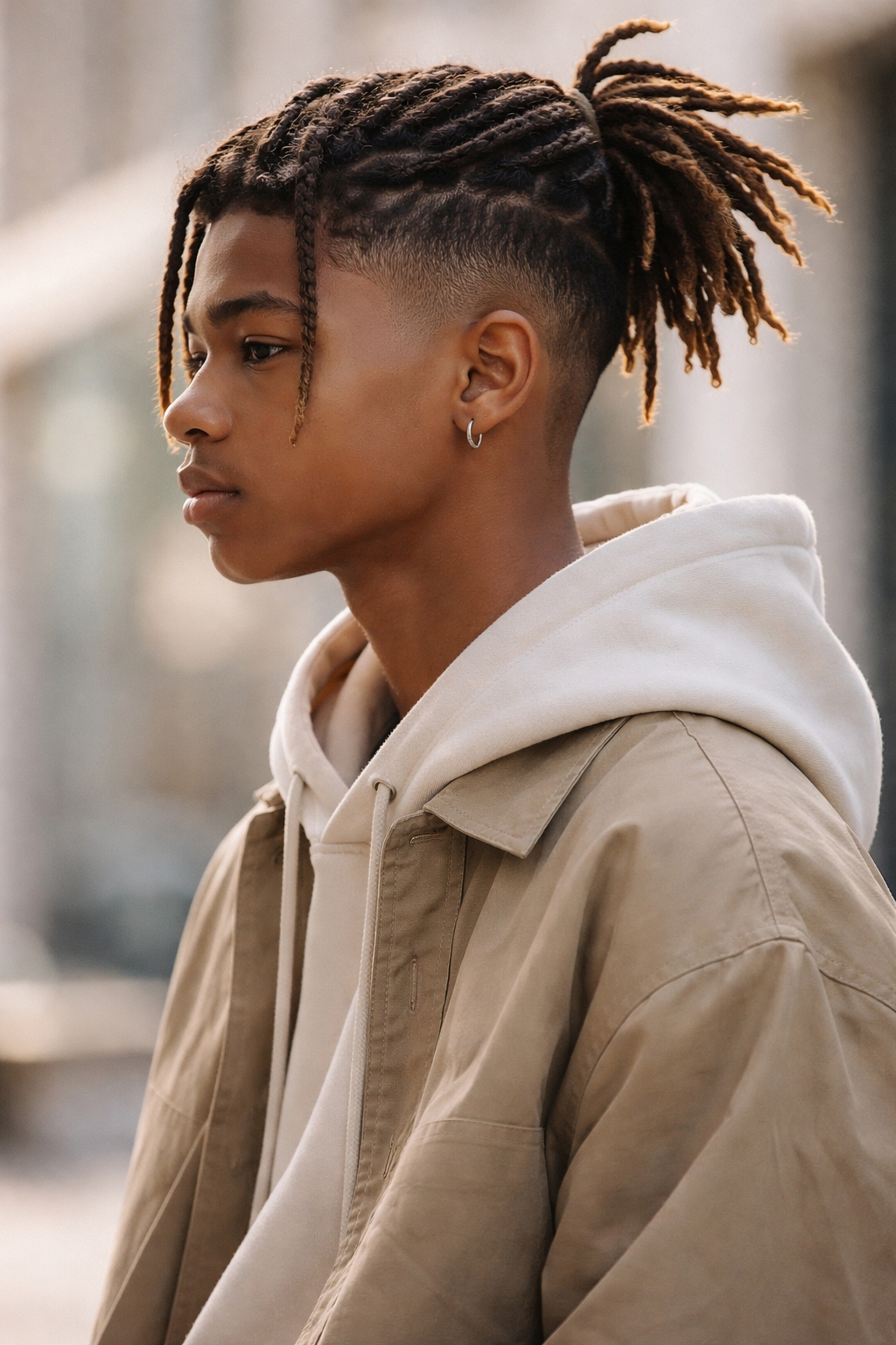 a teenage boy with dreadlocks and taper fade haircut