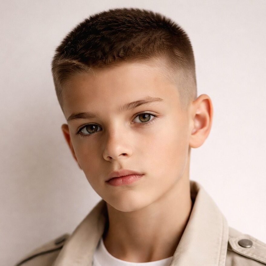 hair for teenager guys: a 12 years old guy with a crew cut
