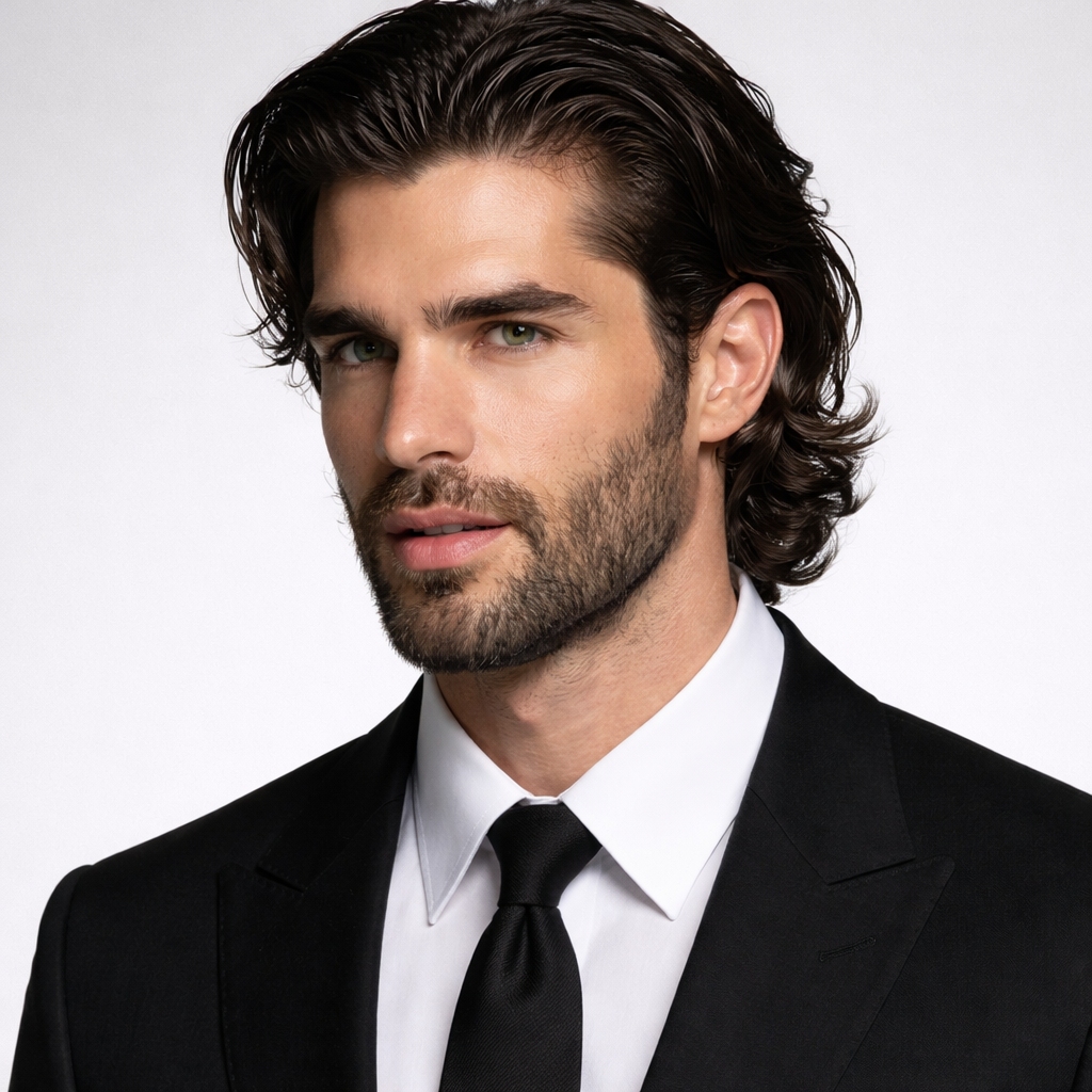 slicked back flow haircut