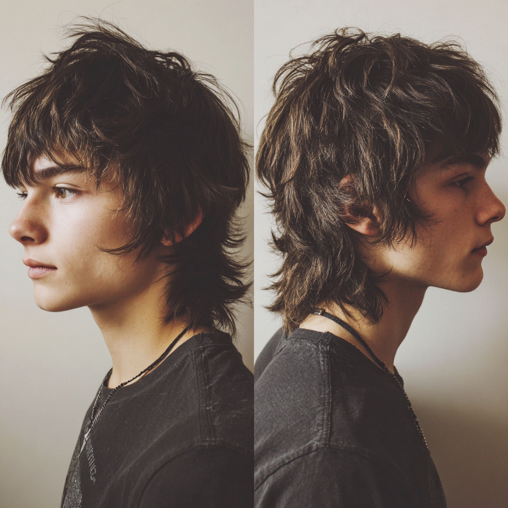 Hairstyles for male teenagers: a guy with a long wolf cut