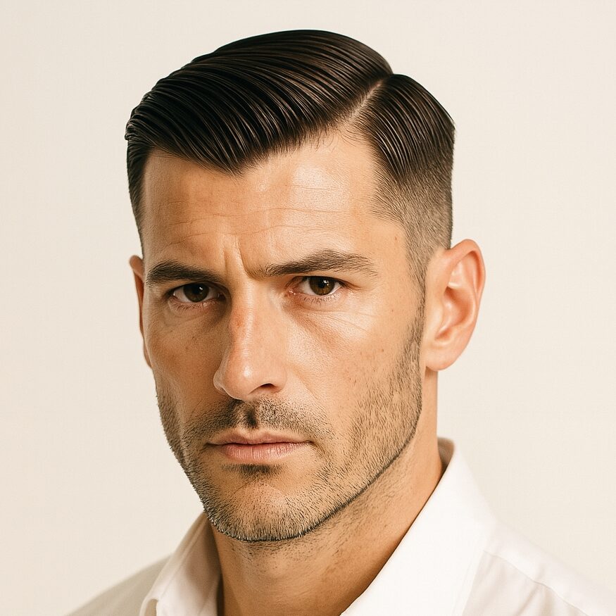classic side part comb over style for straight hair