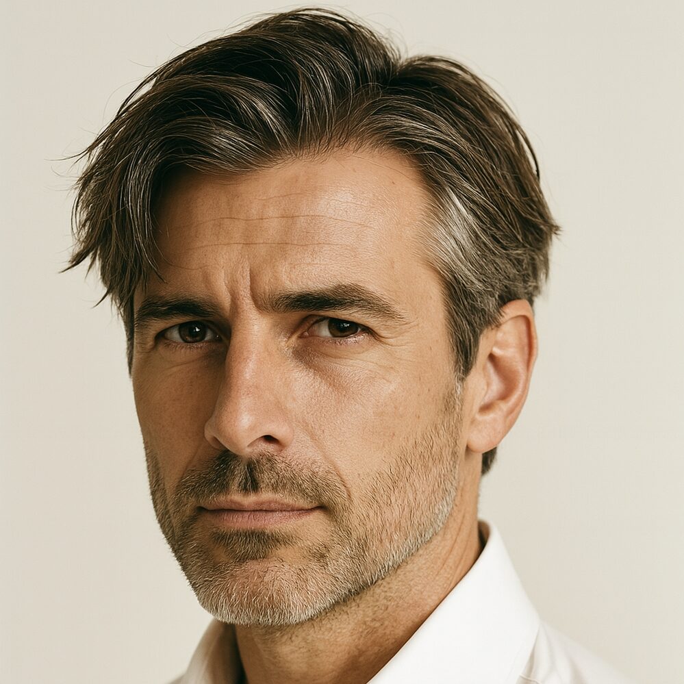 messy side part haircut for men with straight hair