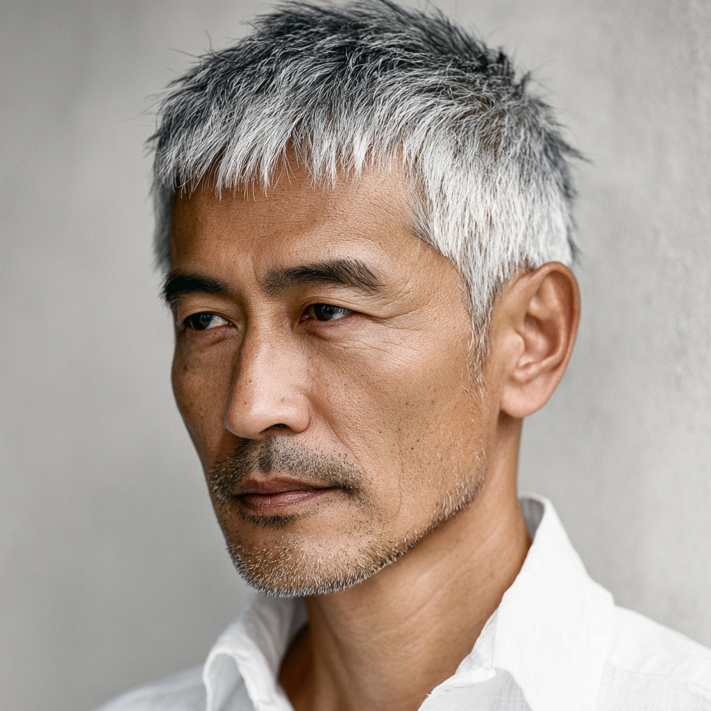 Caesar cut for men over 50 with diffuse thinning hair