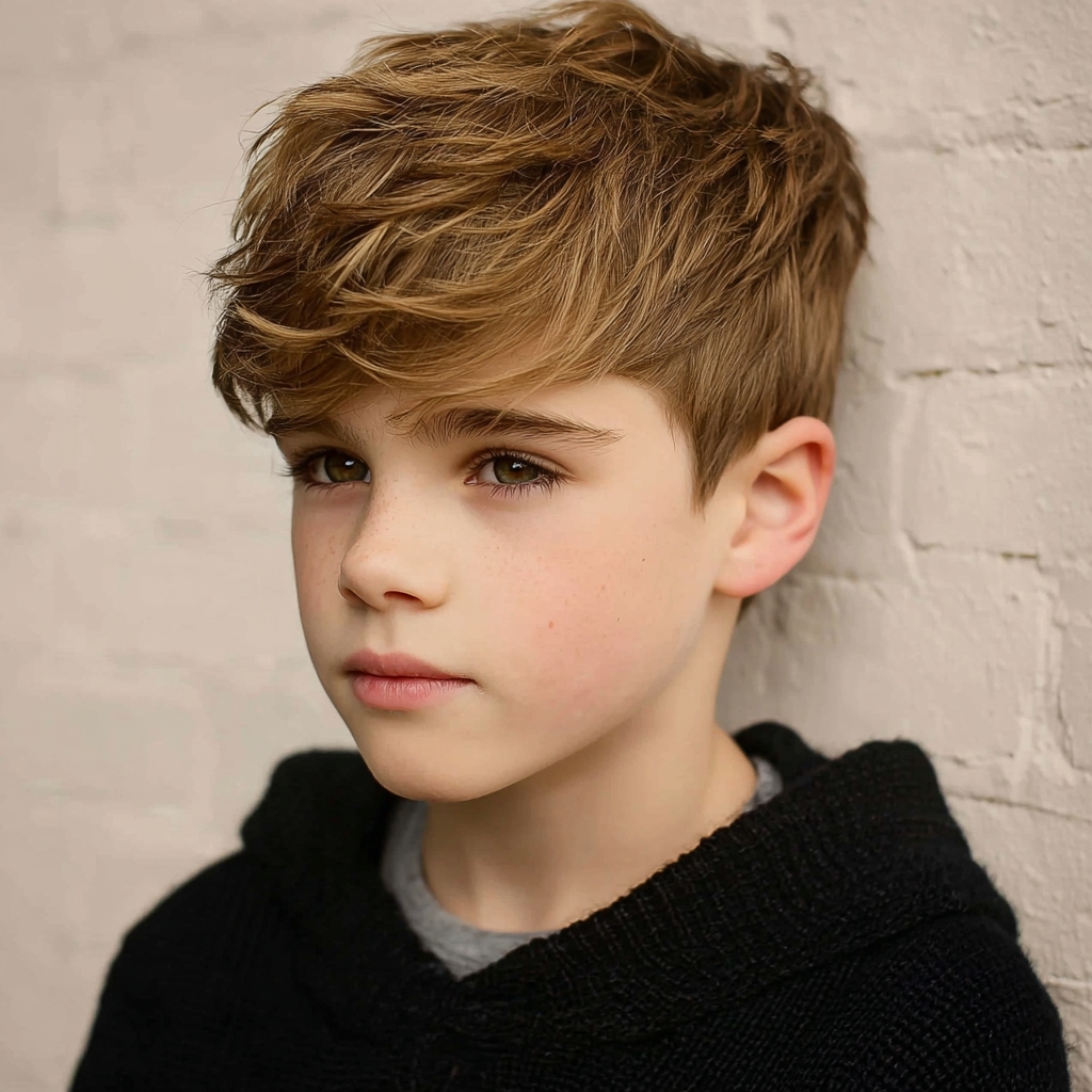 Fluffy side swept fringe with airy volume and soft texture for a full natural look.