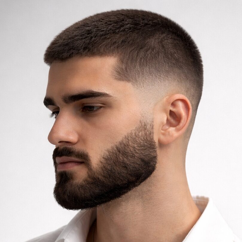 buzz cut with beard