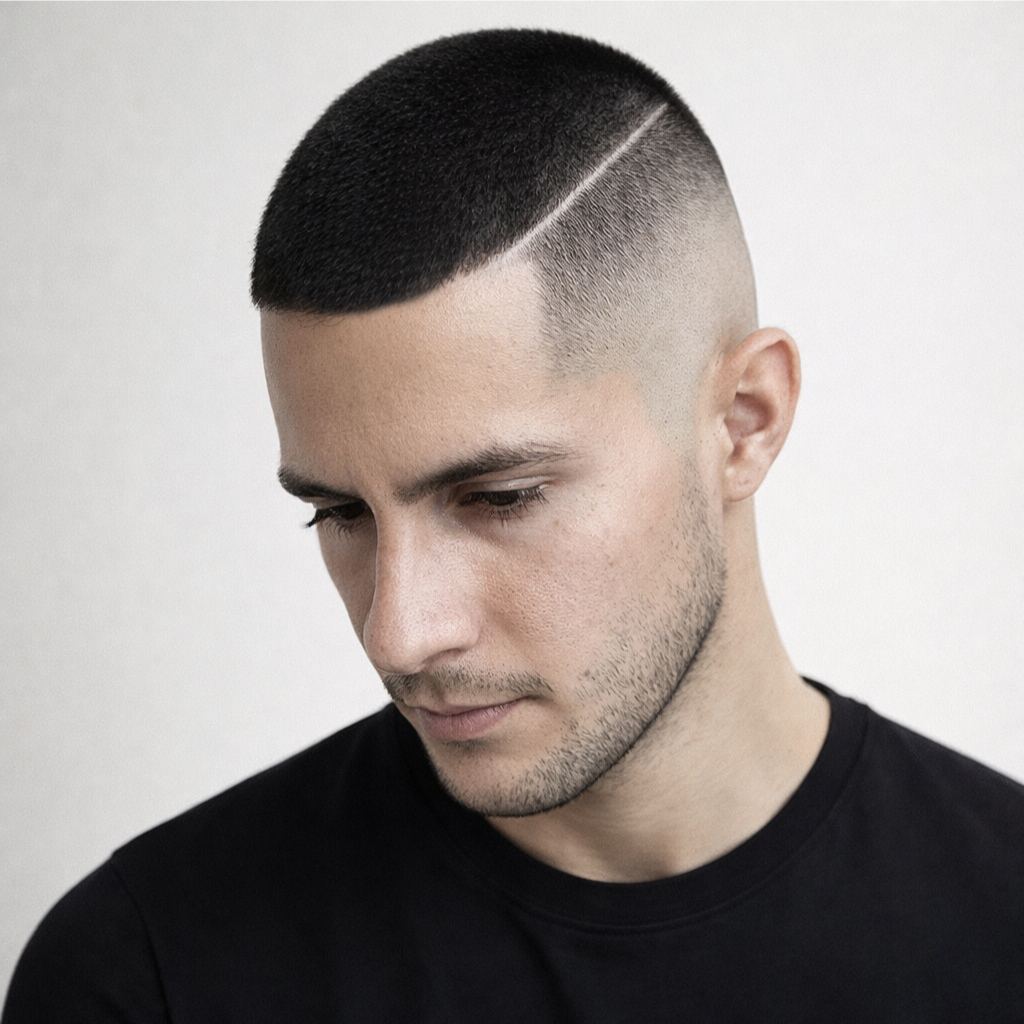 buzz cut with hard part
