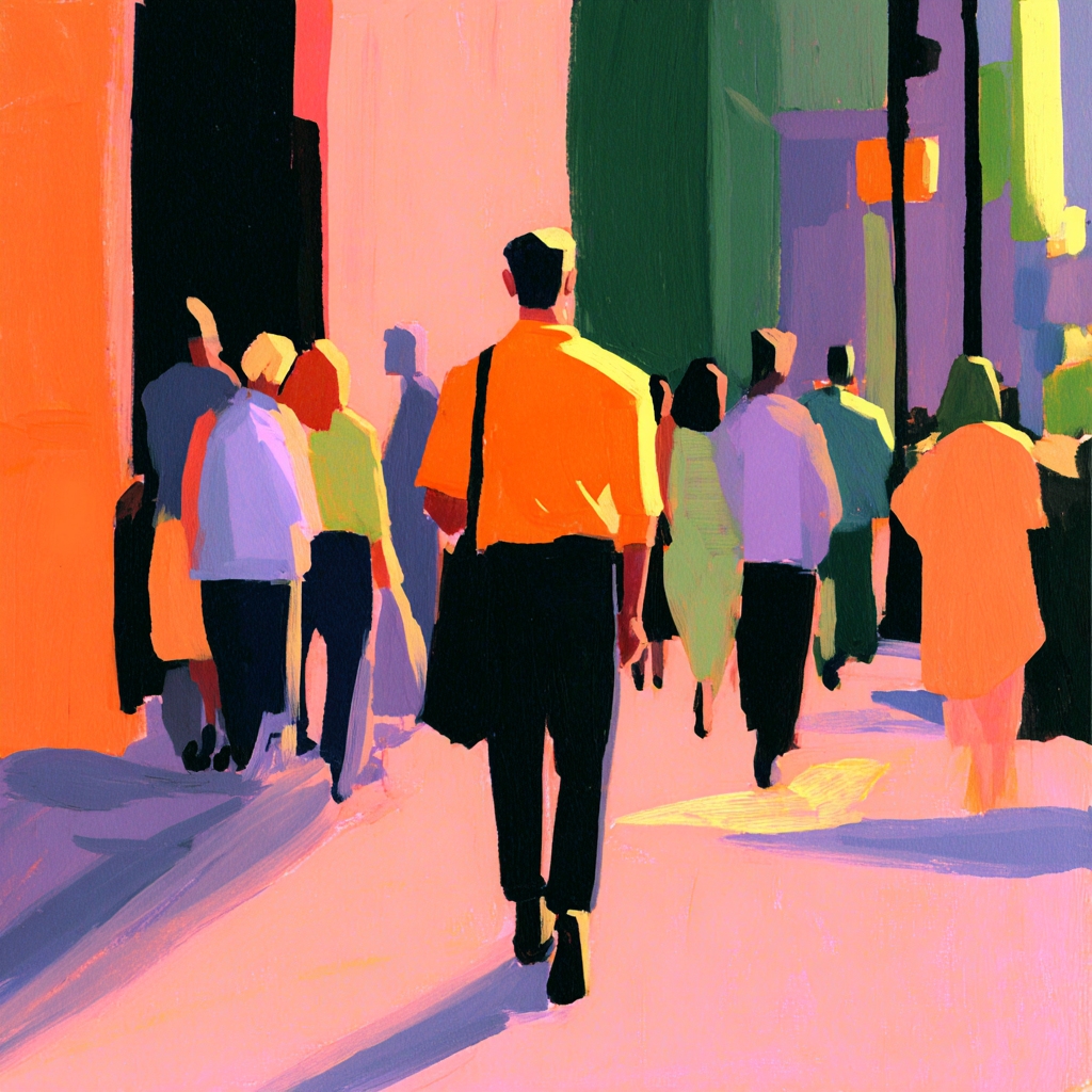 illustration of a man walking in NYC midtown