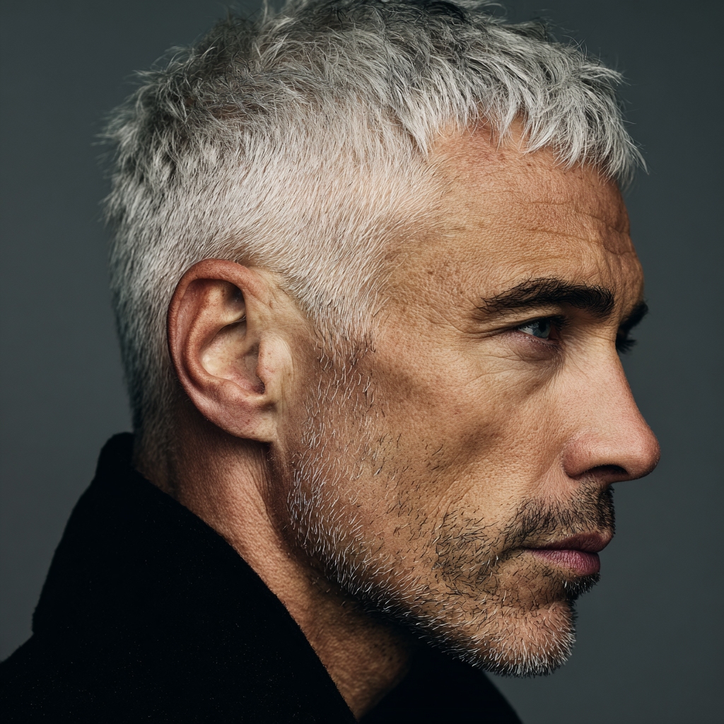 French crop haircut for men over 50 with a receding hairline