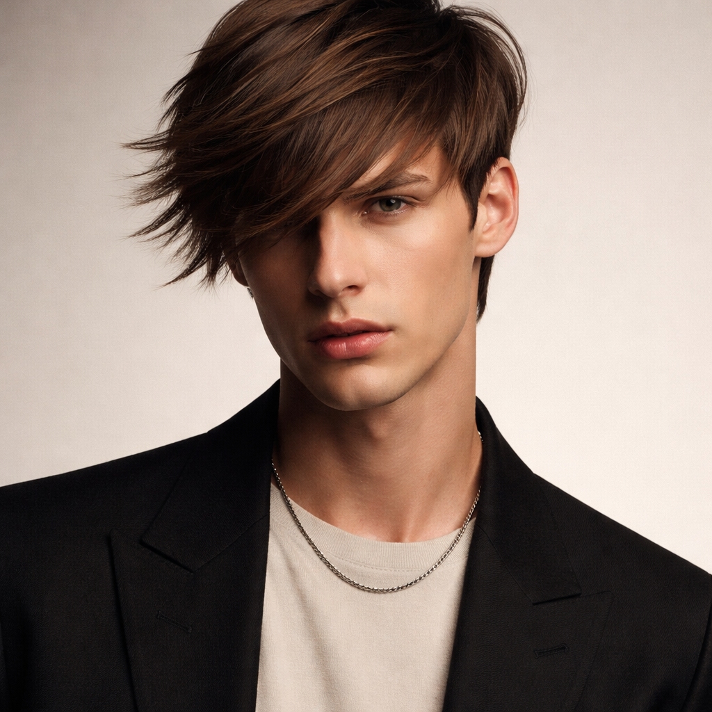 a young man with a long sweeping fringe