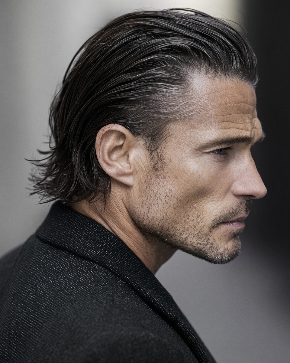 slicked back haircut