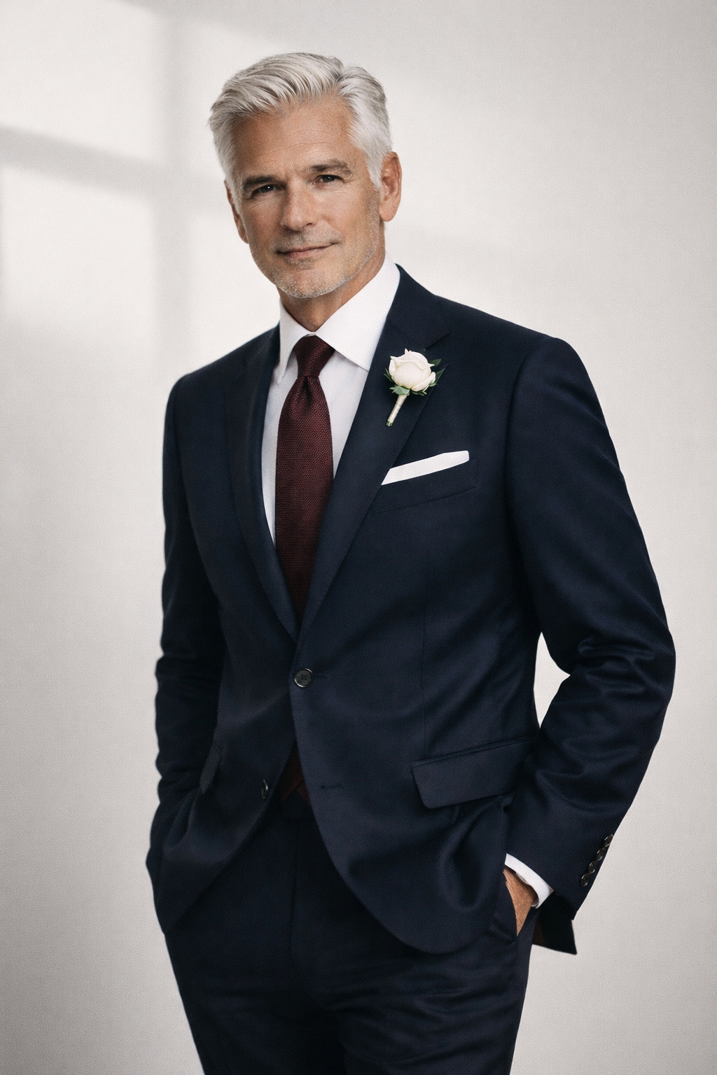 man over 50 father of the groom in navy suit