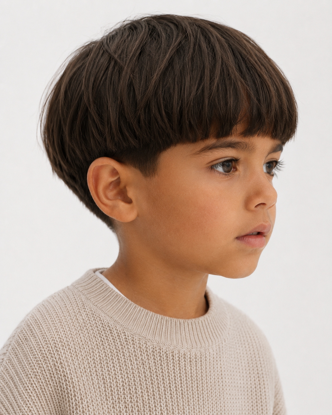 Corte de pelo para niños. Corte Bowl redondeado para niño pequeño con flequillo corto