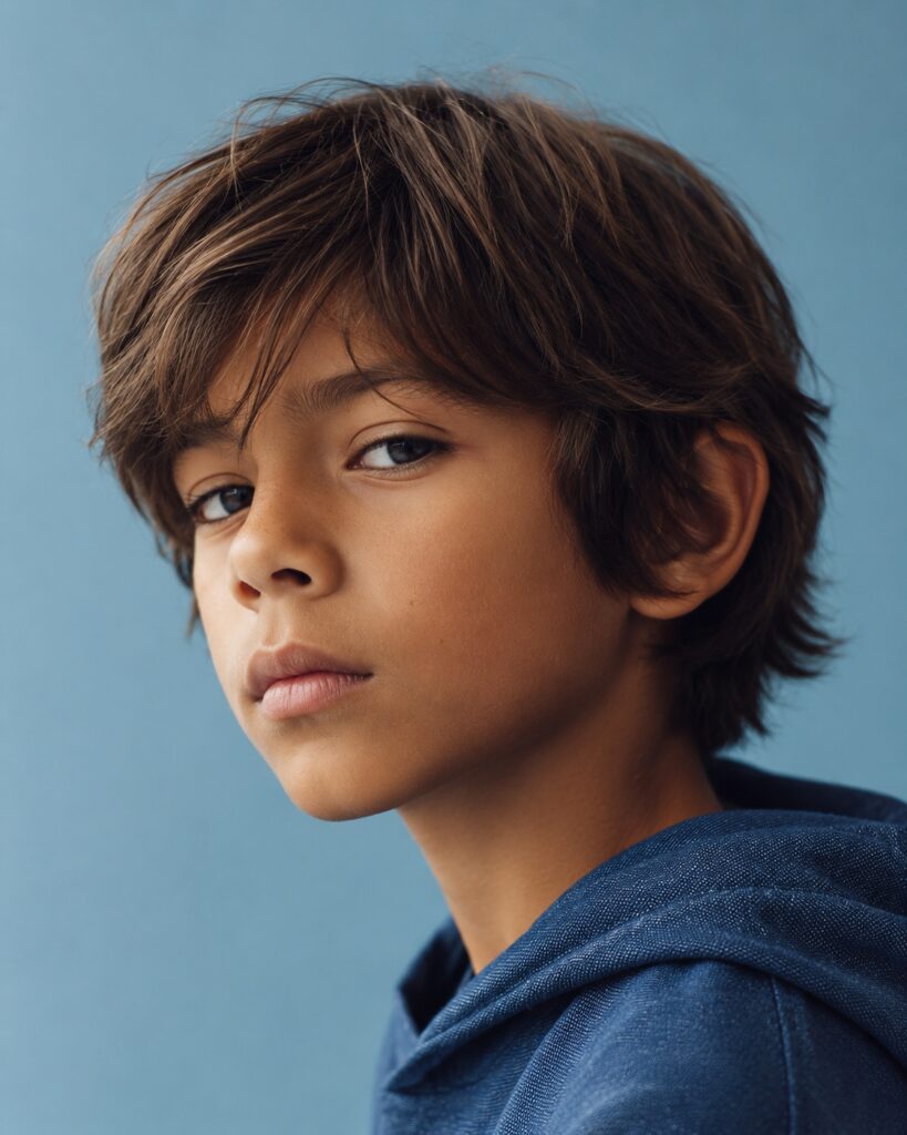 Corte de pelo para niño en capas con flequillo largo lateral