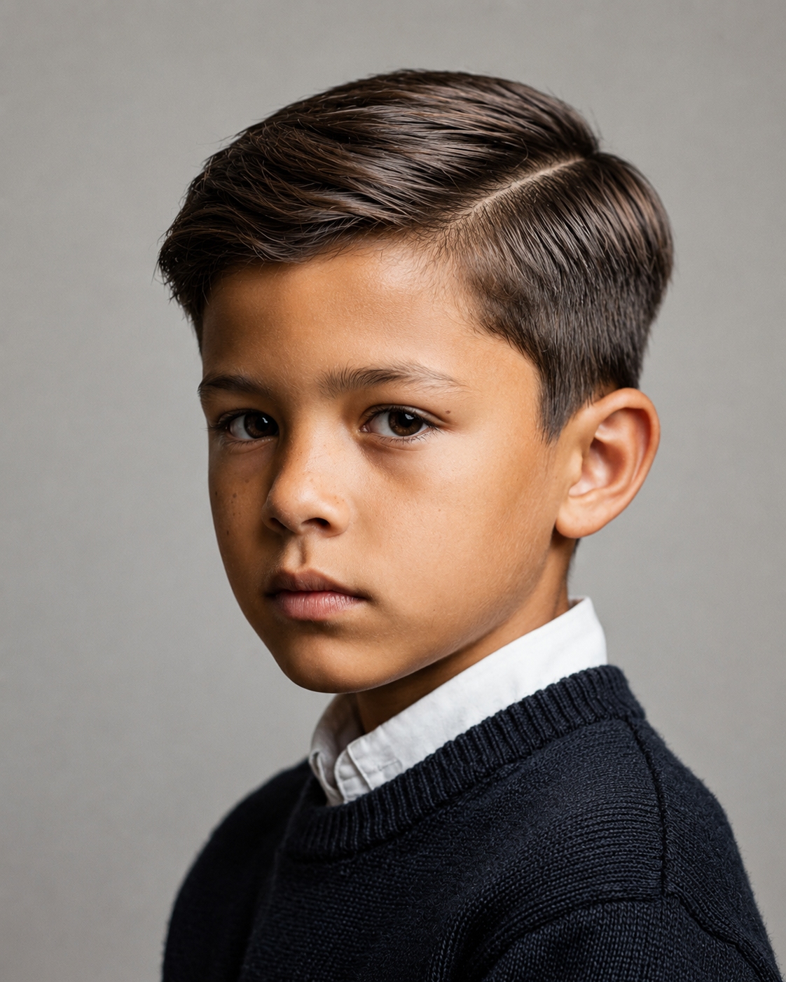 Corte de cabello clásico infantil con raya lateral y laterales limpios