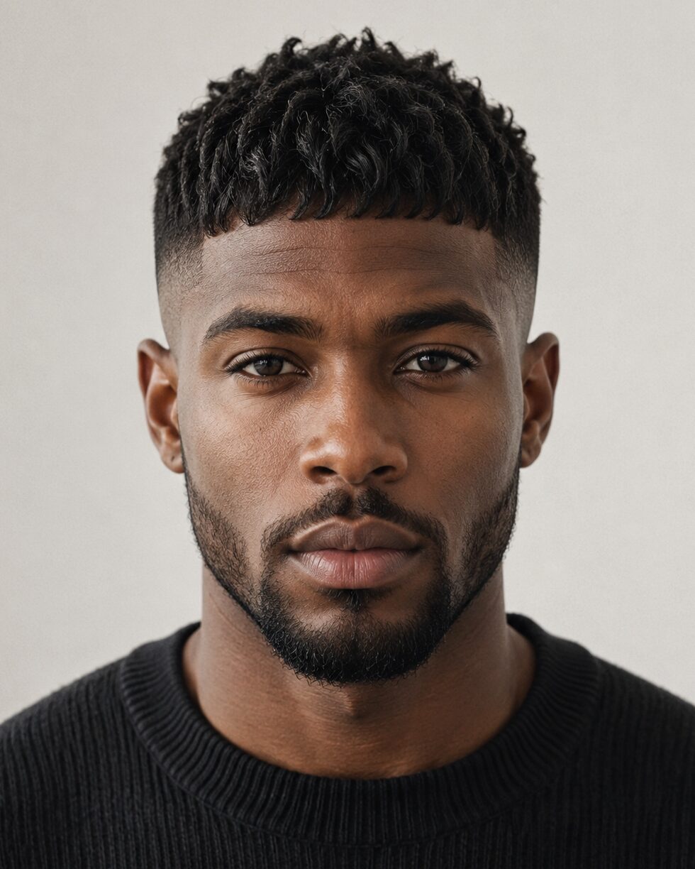 a black male model with a modern fade and french crop
