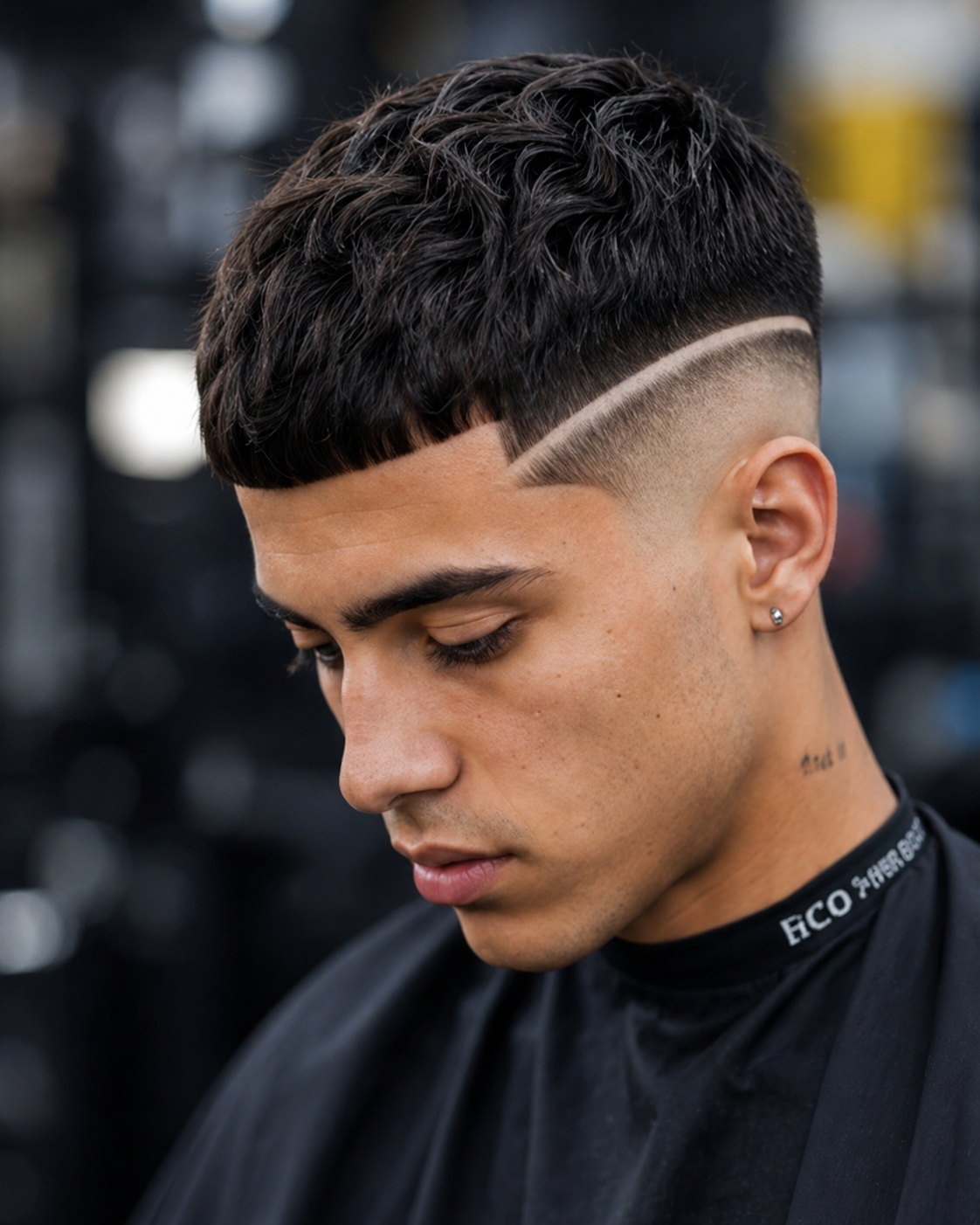 line-up fade with micro fringe haircut
