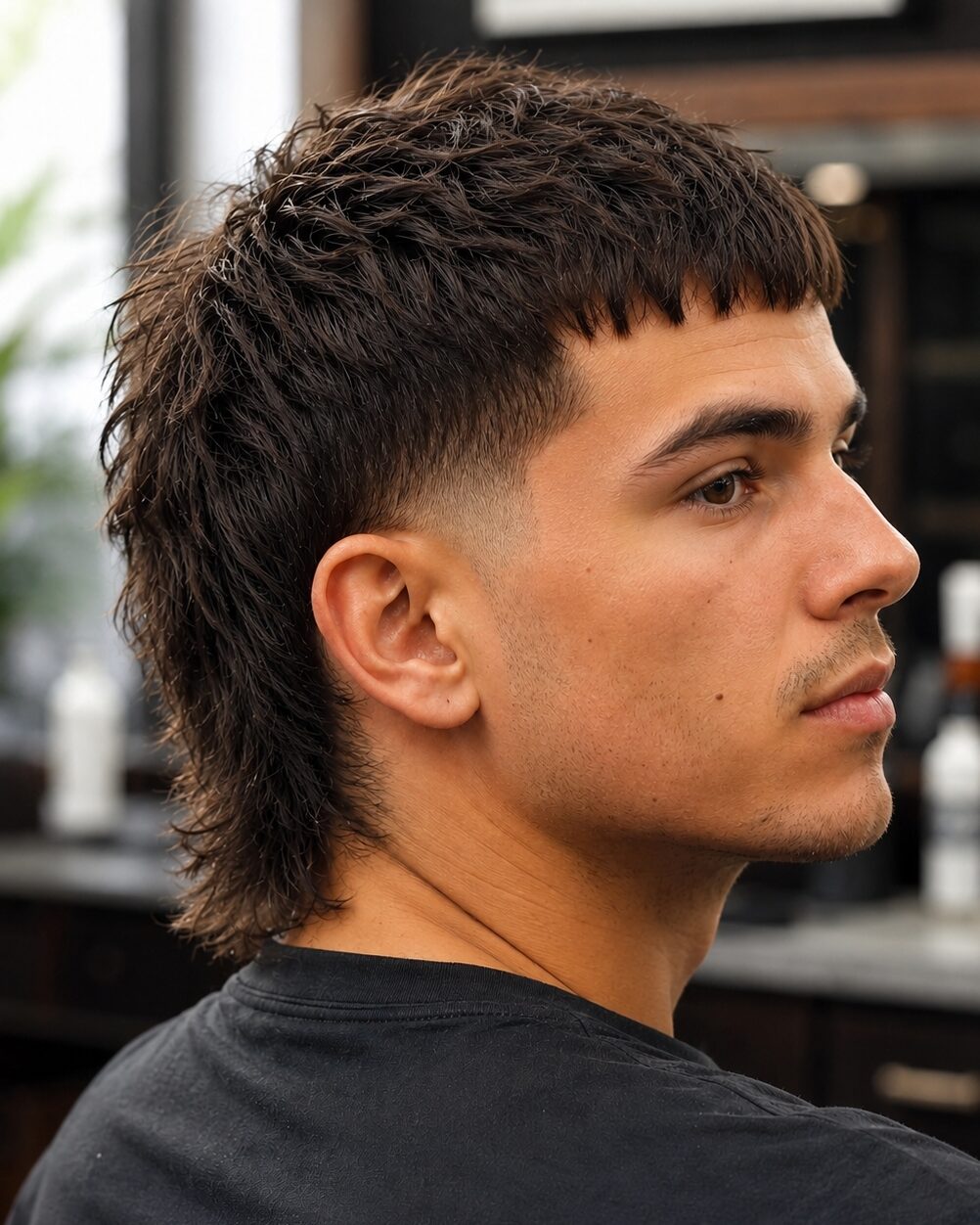 modern mullet with short fringe