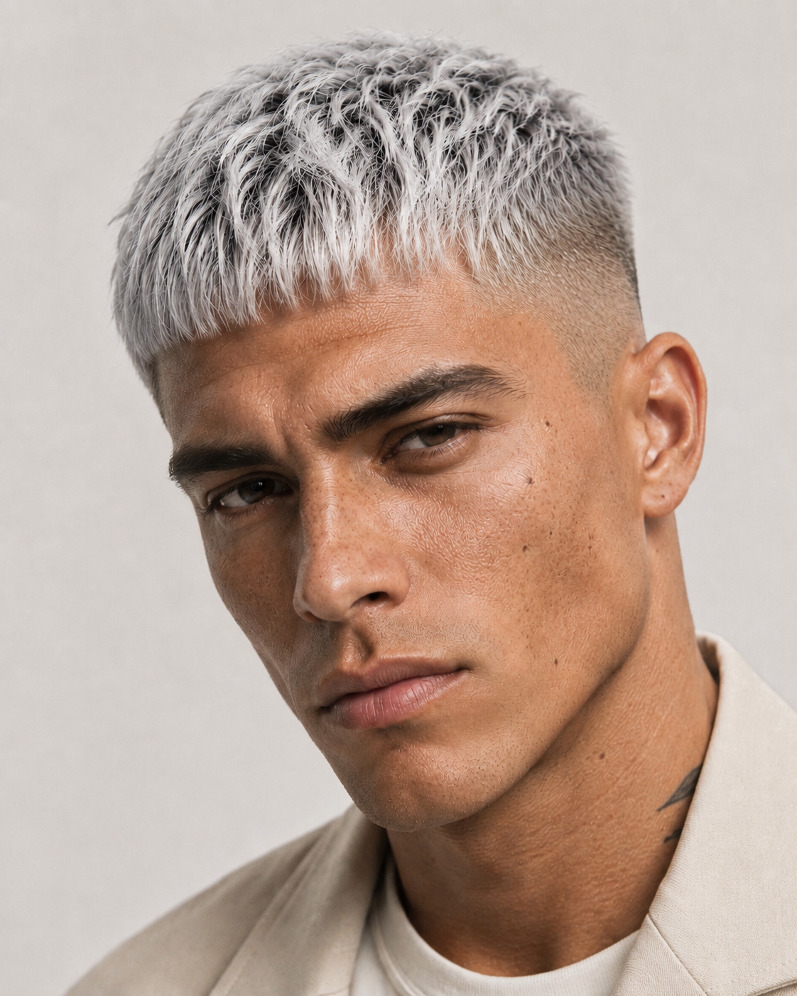 platinum hair with french crop haircut