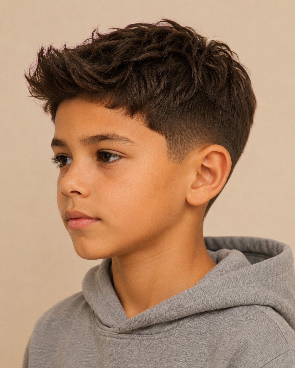 Corte de pelo para niño con tupé corto y natural