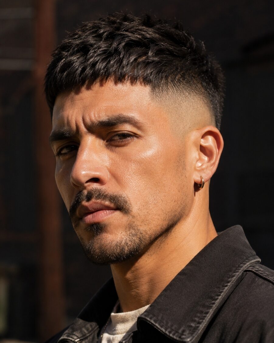 high fade with textured fringe