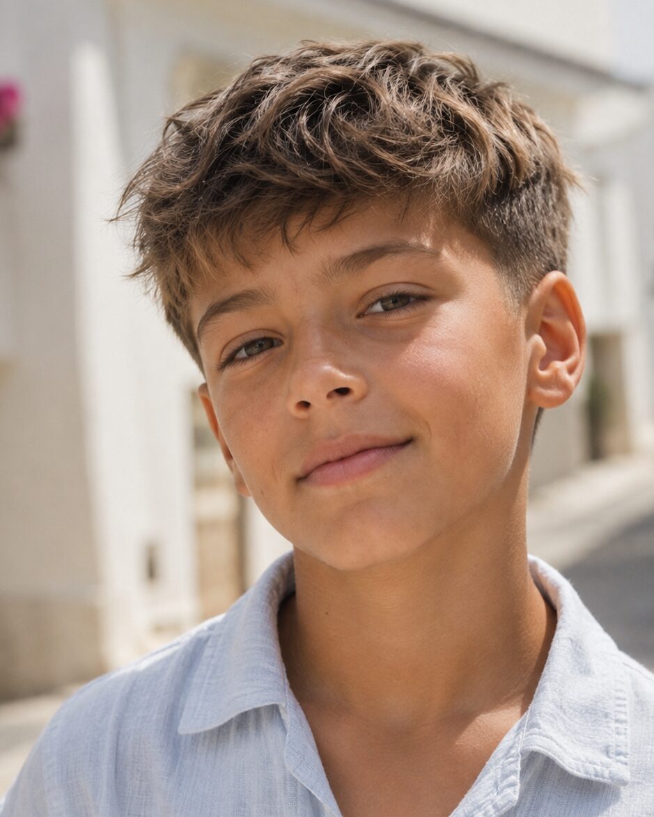 Crop despeinado para niño con taper suave en los laterales