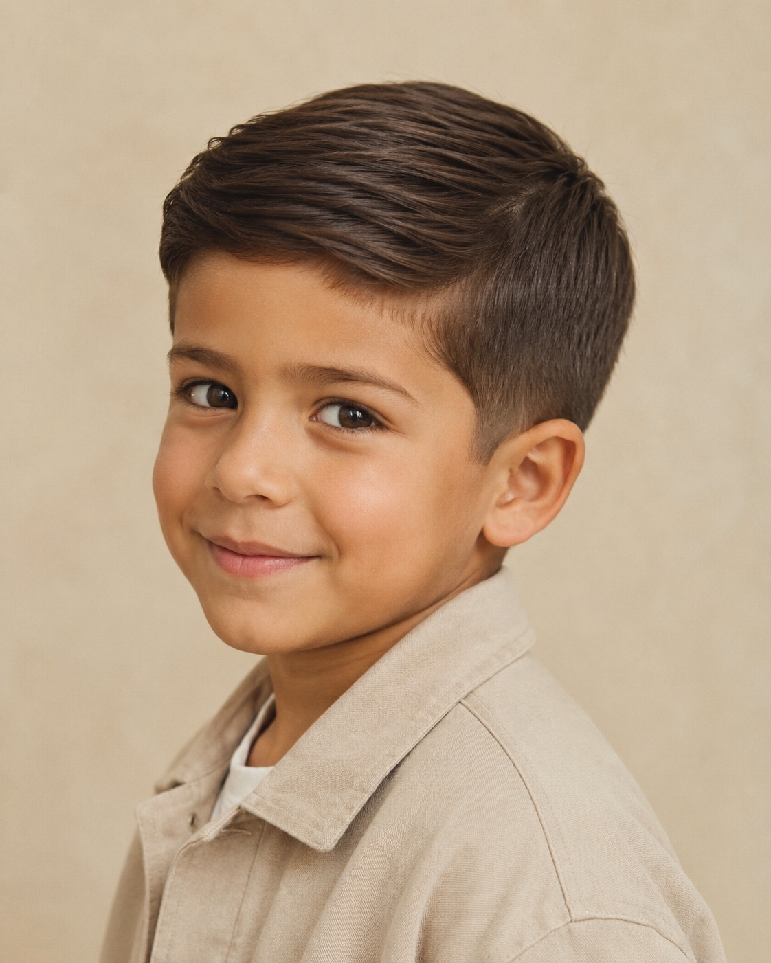 Corte escolar clásico para niño con raya lateral limpia
