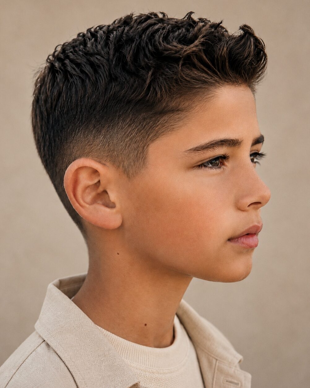 Cortes de pelo para niños: Preadolescente con taper moderno y parte superior texturizada