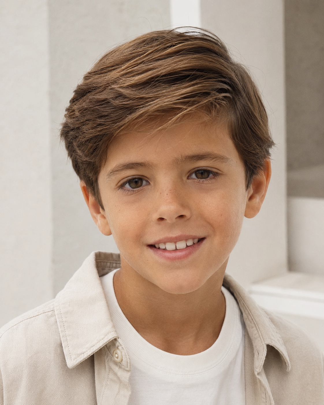 Corte clásico moderno infantil con raya lateral suave
