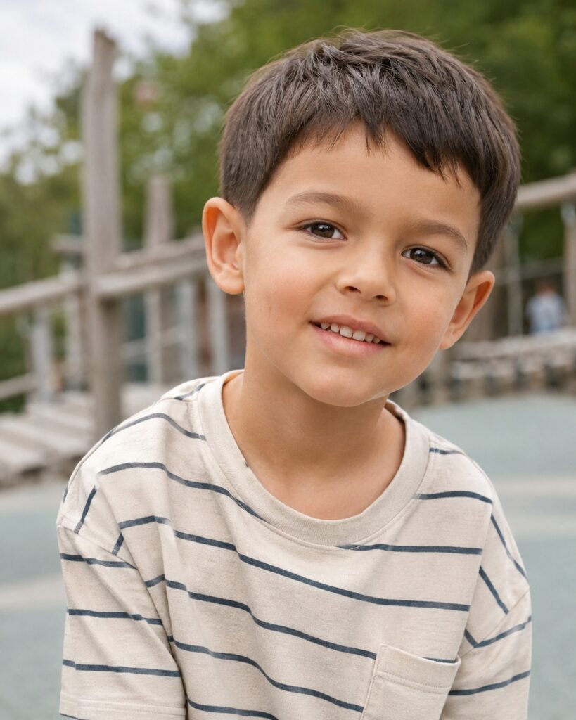 Corte redondeado corto para niño de seis años
