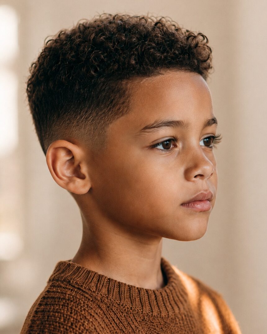 Cortes de pelo para niños: Degradado bajo con rizos naturales en un corte infantil