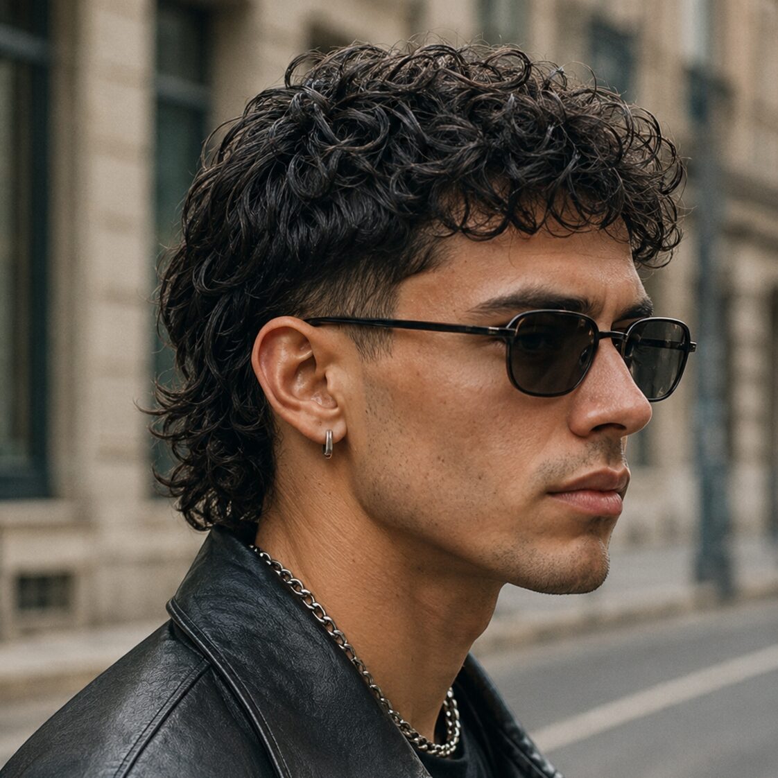 curly modern mullet with tapered sides