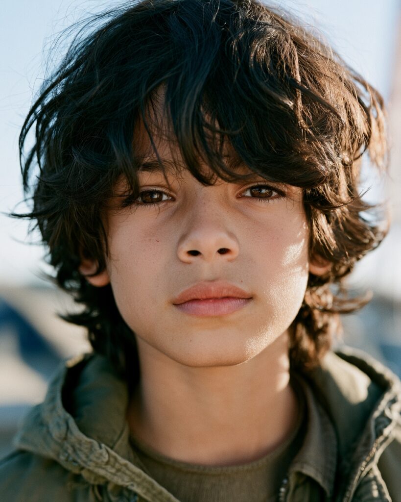 Cabello largo infantil en capas con flequillo natural