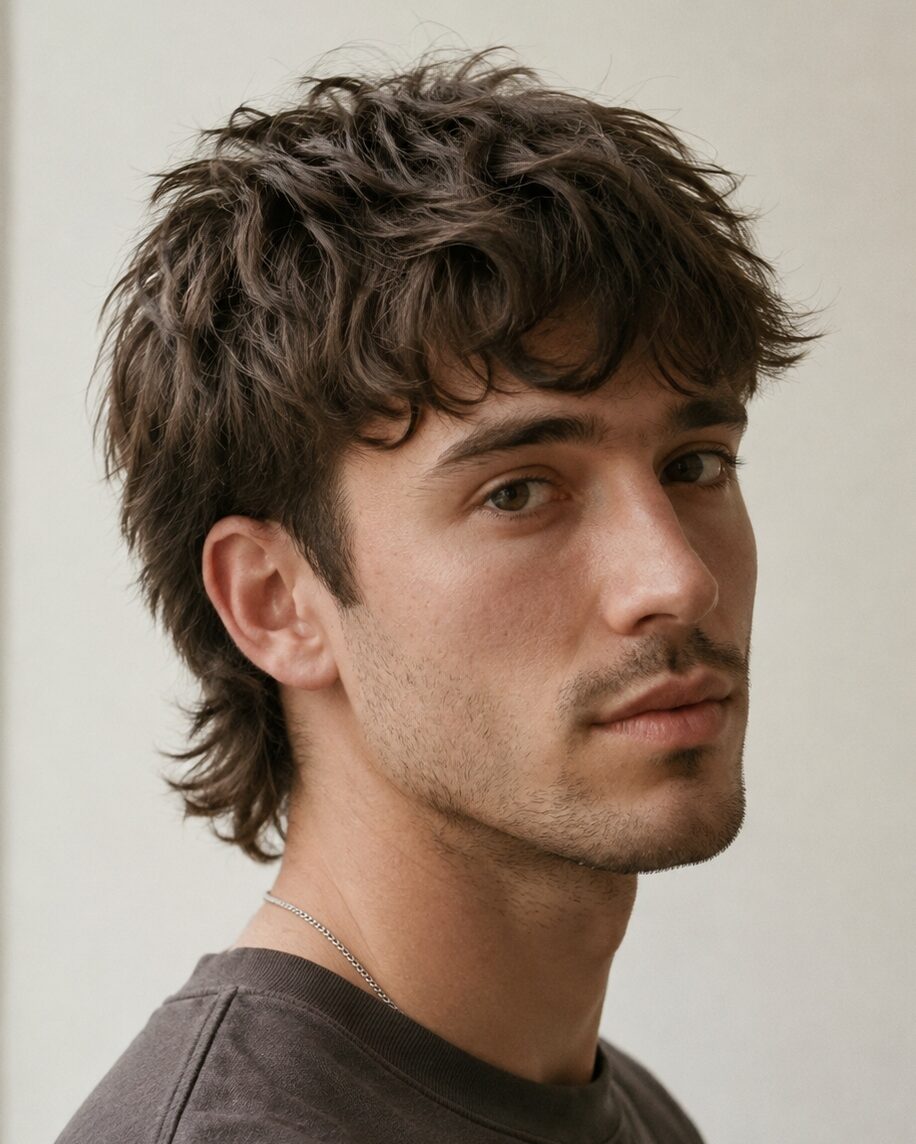 textured long fringe mullet
